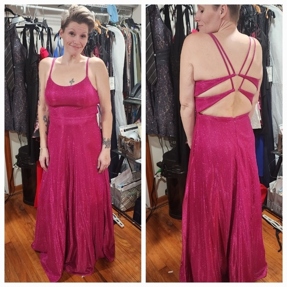 MORGAN & CO FLOOR LENGTH DRESS HOT PINK SPARKLE - Picture 1 of 1